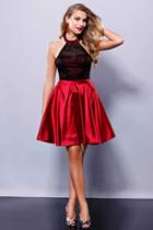 Nox Anabel - 6217 Illusion Laced Halter Short Prom Dress