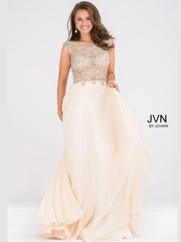 Jovani - Beaded Embellishments Illusion Jewel A-line Dress Jvn47902