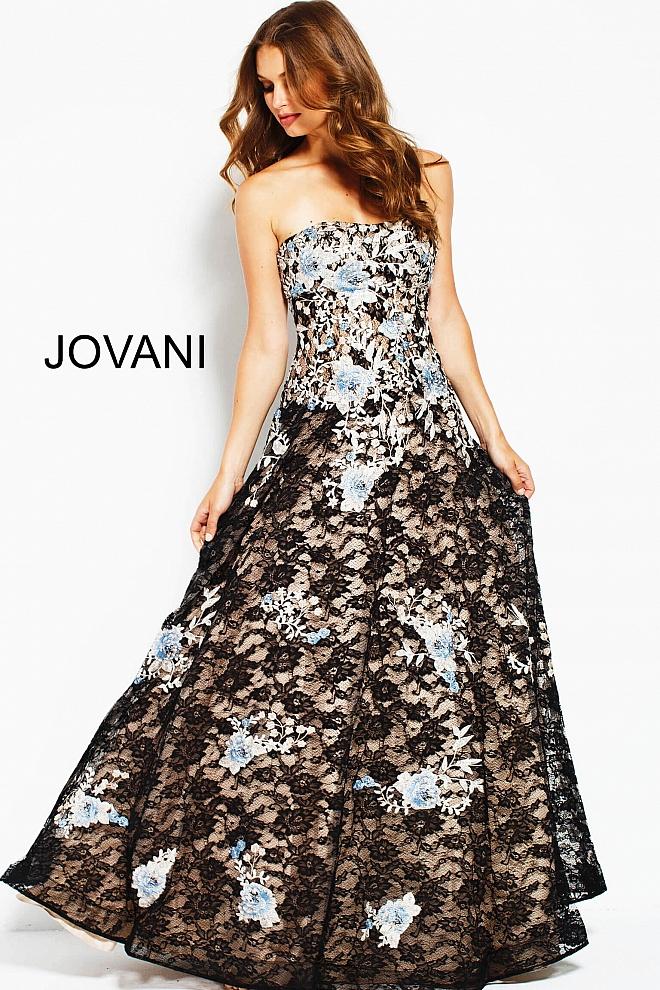 Jovani - 50849 Floral Lace Embroidered Semi-sweetheart A-line Dress