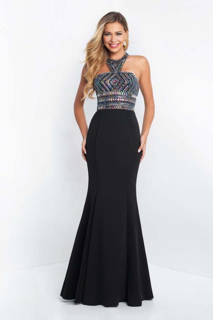 Blush - C1024 Multi-colored Beaded High Neck Mermaid Gown