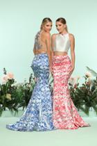 Zoey Grey - 31195 Two Piece Halter Printed Mikado Mermaid Dress