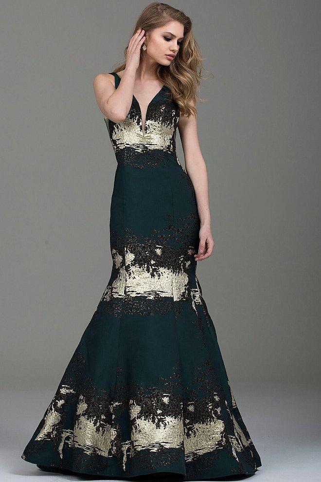 Jovani - 54808 Plunging V-neck Fitted Mermaid Gown