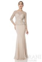 Terani Evening - Pearl Crusted Illusion Sheath Gown 1611m0628b