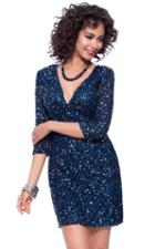 Shail K - Shimmering Quarter Sleeve Sequined Mini Dress 3122