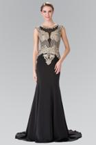 Elizabeth K - Gold Toned Embroidered Beaded Bodice Gown Gl1461