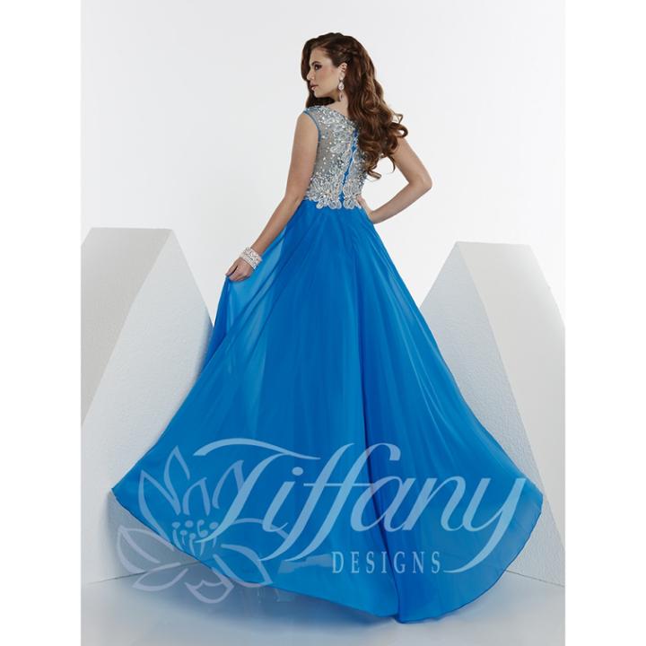 Tiffany Designs - Gorgeous Embellished Cap Sleeve V-neck Silky Chiffon A-line Dress 16091