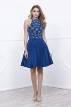 Sleeveless Bejeweled High Neck Short A-line Dress