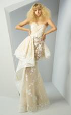 Mnm Couture - G0882 Strapless Rosette Applique Peplum Long Gown