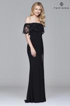 Faviana - S7937 Off The Shoulder Jersey With Hanging Lace Top