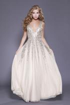 Shail K - 12134 Plunging V-neck Sequined Tulle Gown