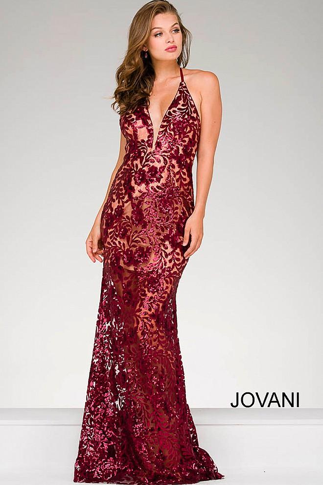 Jovani - Fitted Lace Prom Dress 40118