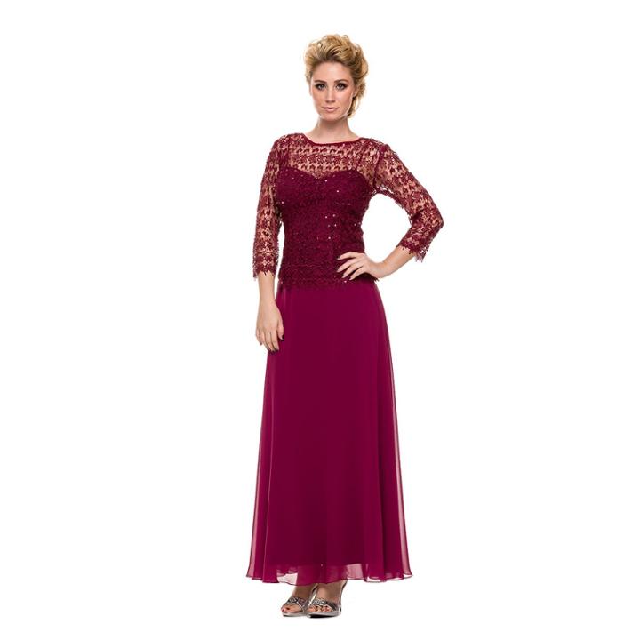Nox Anabel - Quarter Sleeves Lace Overlay Top Long Dress 5083