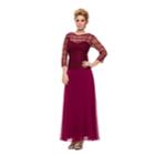 Nox Anabel - Quarter Sleeves Lace Overlay Top Long Dress 5083