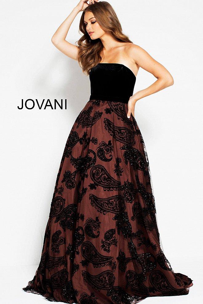 Jovani - 51815 Two Tone Velvet Embellished A-line Dress