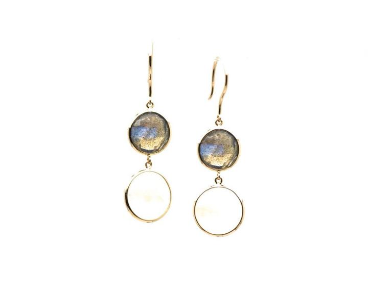 Tresor Collection - Rainbow Moonstone & Labradorite Simple Two Dangle Earrings In 18k Yellow Gold