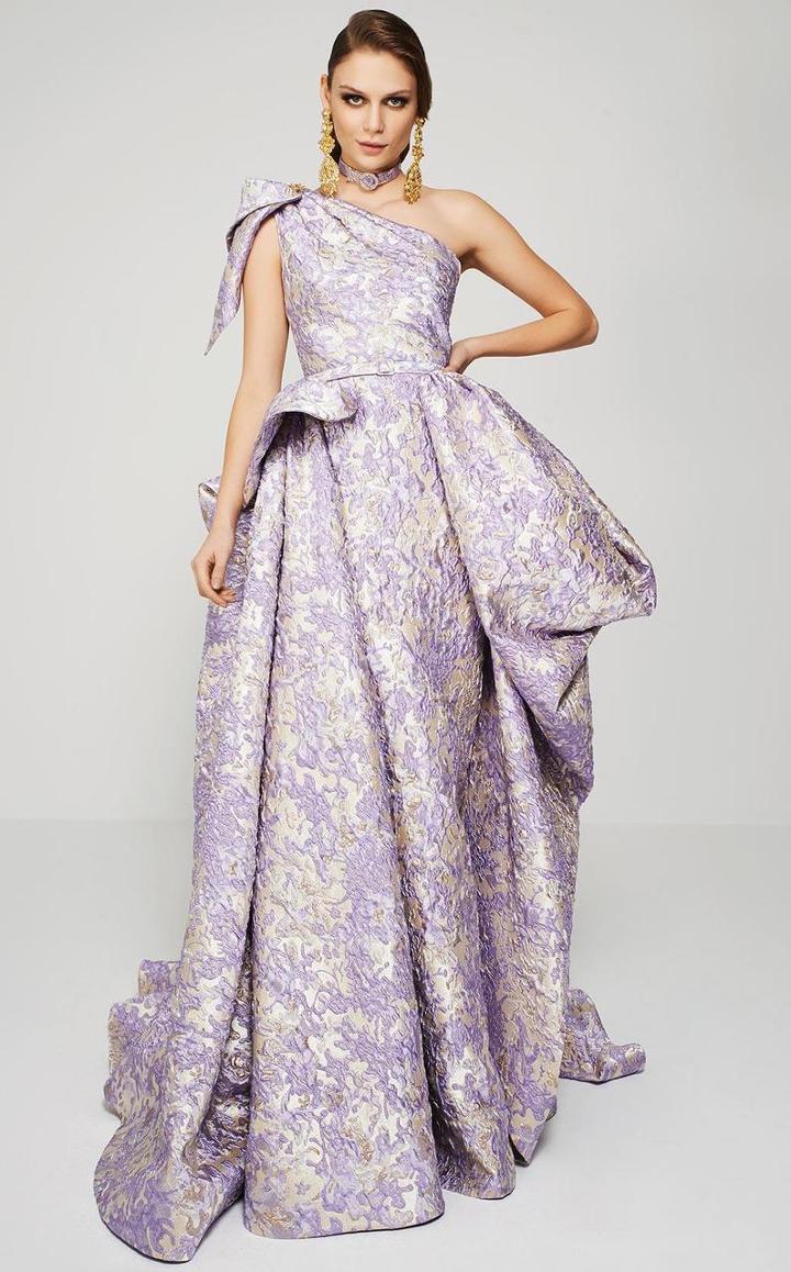 Mnm Couture - 2374 Embroidered Asymmetric A-line Dress