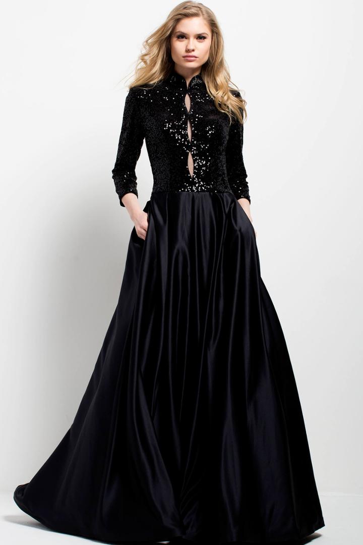 Jovani - Quarter-length Sleeve Sequined Ballgown 55321