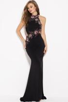 Jovani - 61154 High Neck Floral Embroidered Fitted Gown