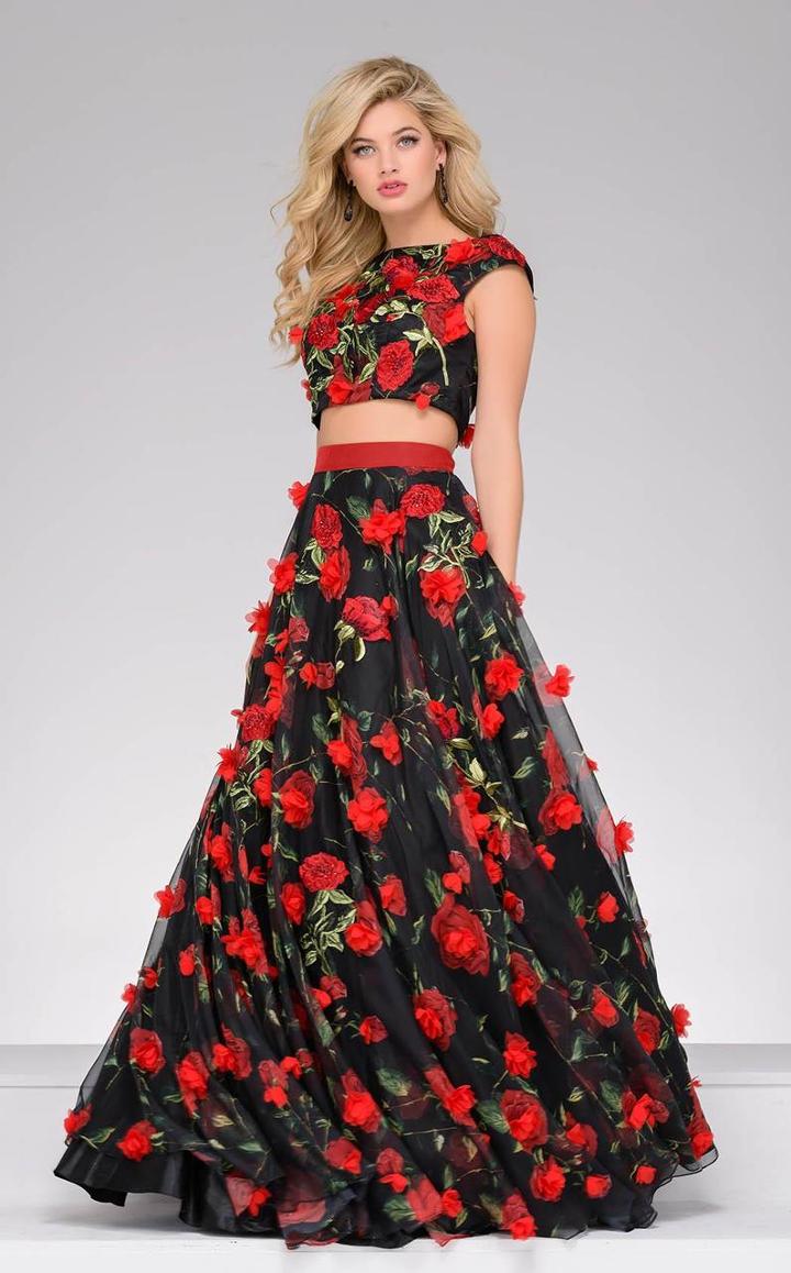 Jovani - 48424 Two Piece Rosette Applique A-line Dress
