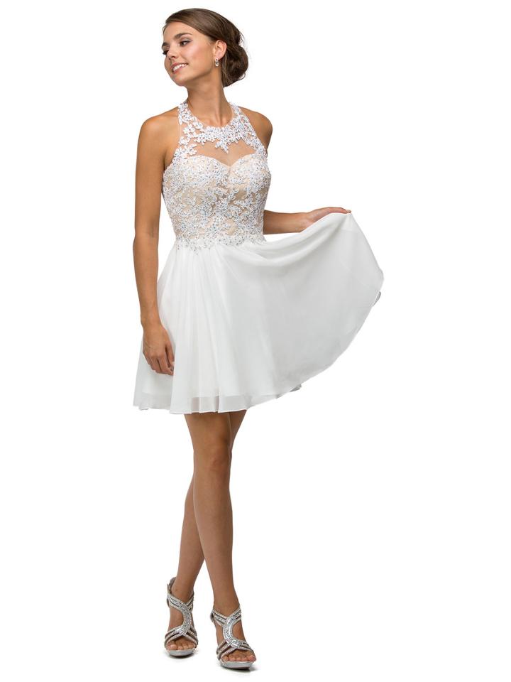 Dancing Queen - High Neck Illusion Beaded Lace Cocktail Dress 9102