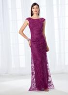 Cameron Blake - 118676 Cap Sleeve Lace And Ribbonwork Evening Gown