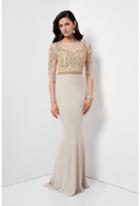 Terani Couture - Beaded Three-quarter Sleeve Illusion Dress 1711m3403