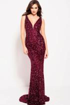 Jovani - 61186 Sequined Plunging Fitted Gown