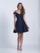 Dave & Johnny - 3398 Glittering Off Shoulder A-line Dress