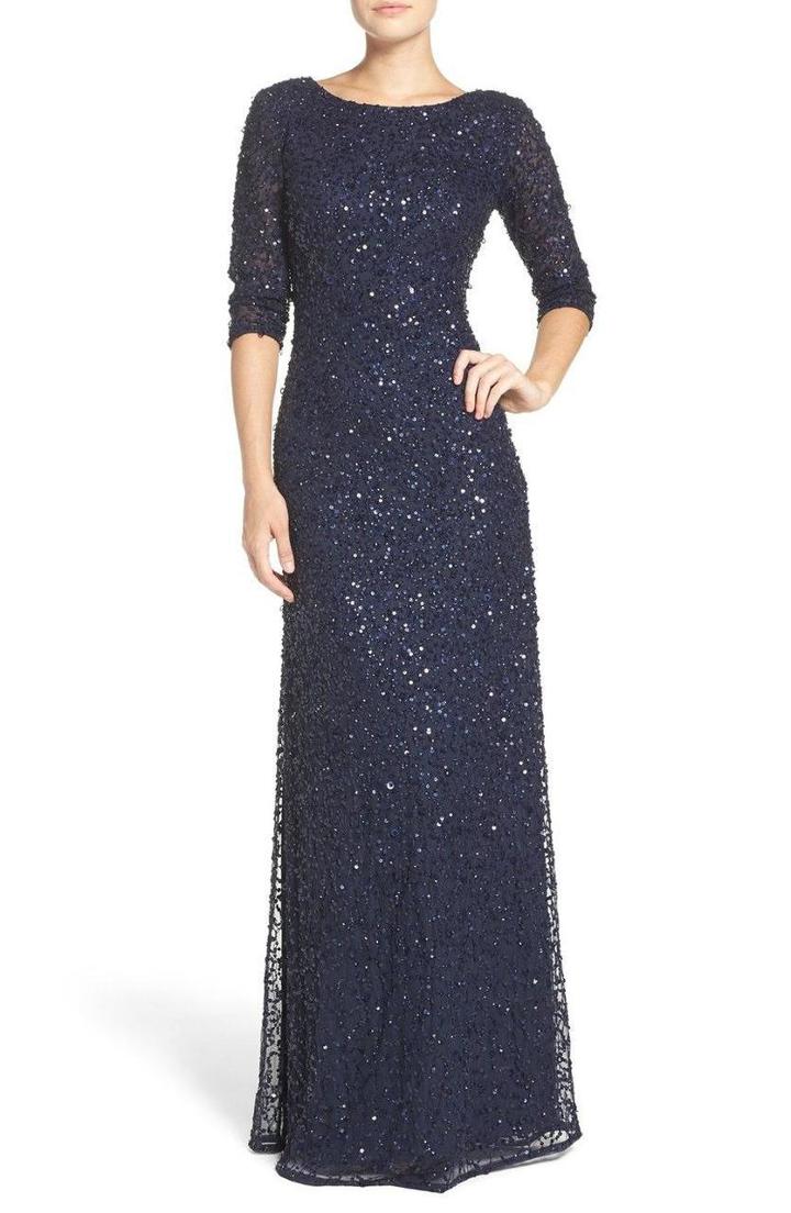 Adrianna Papell - 91919970 Quarter Sleeves Sequined Evening Dress