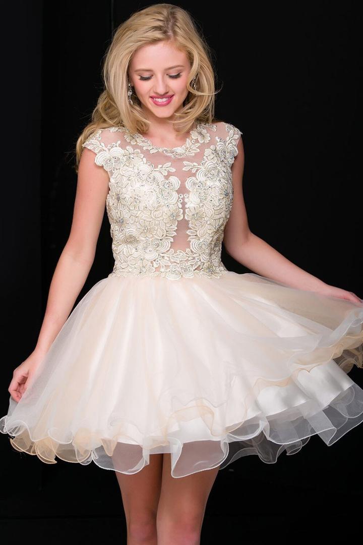 Jovani - Jvn42425 Beaded Floral Applique Short Dress