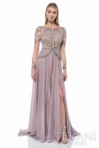 Terani Evening - Sparkling Long Sleeve A-line Gown With High Side Slit 1611m0764