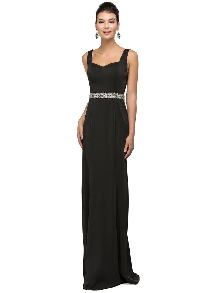 Refined Bejeweled Wide V-neck Column Satin Dress
