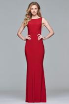 Faviana - 8019 Alluring Deep V Cut Side Panel Long Jersey Dress