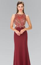 Elizabeth K - Jewel Long Dress With Side Cut Outs Gl2324