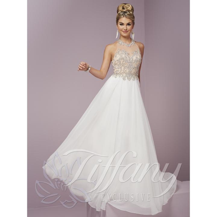 Tiffany Designs - Alluring Choker Neck Silky Chiffon A-line Dress 46082