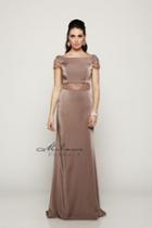 Milano Formals - Rhinestone Embellished Cap Sleeved Evening Gown E2071