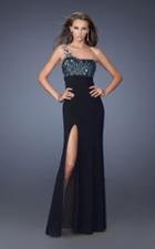 La Femme - Jewel-crusted Sheer Asymmetrical Sheath Gown With Slit 19808