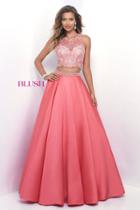 Blush - Petal Trimmed Jewel Illusion A-line Gown 5619