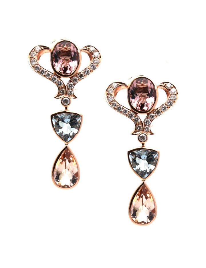 Tresor Collection - Aquamarine, Morganite & Diamond Earring In 18k Rose Gold