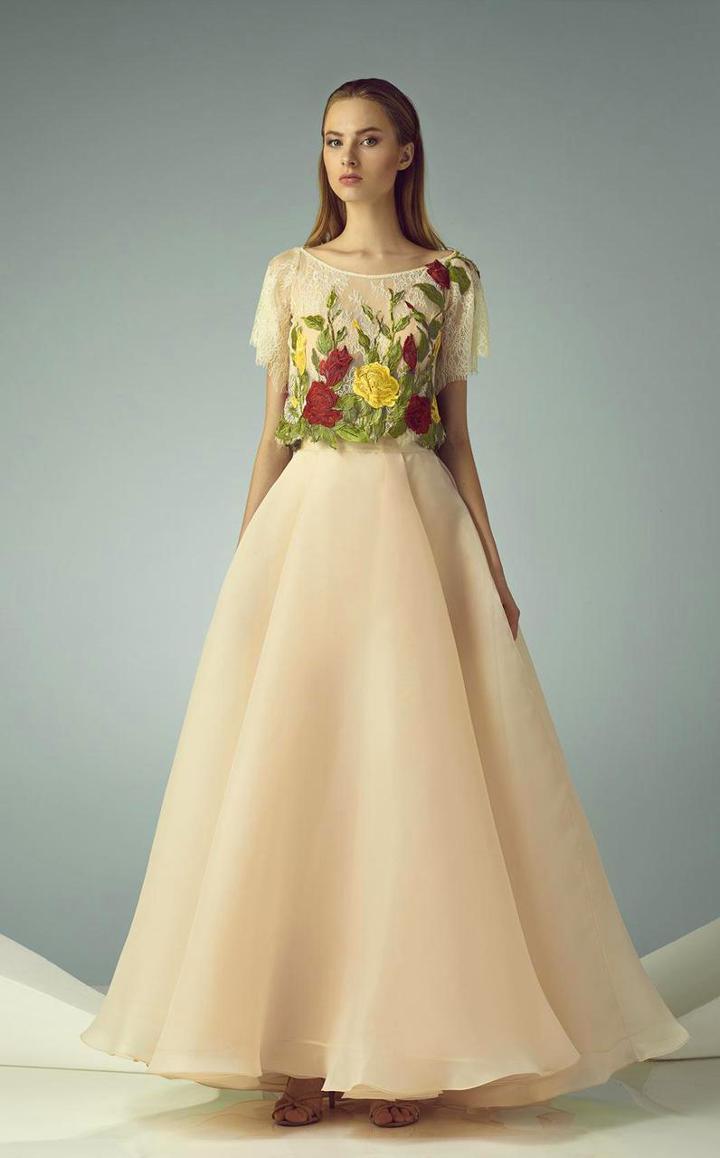 Beside Couture - Bc1229 Floral Accented Lace A-line Dress