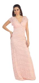 May Queen - V Neck Lace Column Evening Gown Mq1077