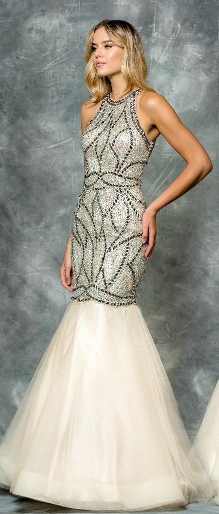 Colors Couture - J040 Glimmer Embellished Mermaid Evening Dress