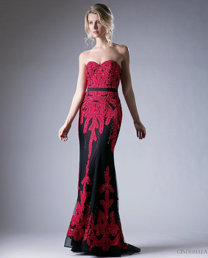 Cinderella Divine - Strapless Embroidered Sweetheart Sheath Dress