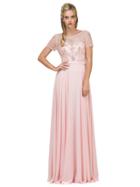 Dancing Queen - 2067 Embellished Sheer Short Sleeve Long Dress