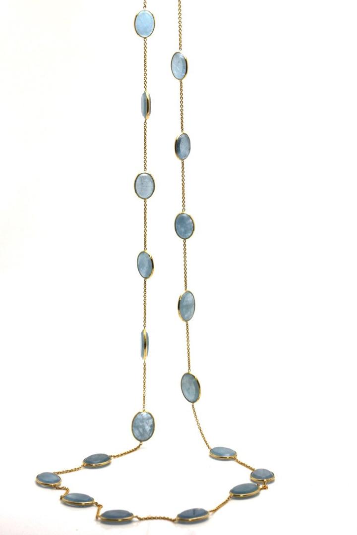 Tresor Collection - Aquamarine Oval Long Necklace In 18k Yellow Gold 6126692164