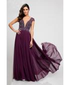 Terani Evening - 1721m4318 Deep V-neck A-line Dress