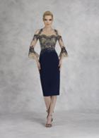 Janique - Ja3010 Quarter Length Flounced Sleeve Adorned Sheath Dress