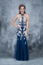 Nina Canacci - 4167 Floral Applique Halter Evening Gown