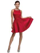 Dancing Queen - Chic Jeweled High Scoop Neck Satin A-line Dress 9463