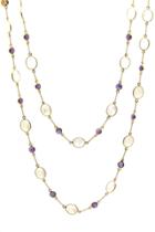 Tresor Collection - Rainbow Moonstone & Amethyst Long Necklace In 18k Yellow Gold